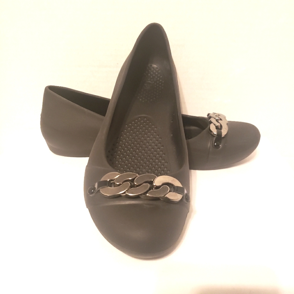 CROCS Gianna Link Chain Ballet Ballerina Flats Slip On Shoes Women's Black 7W